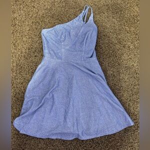 blue one shoulder dress